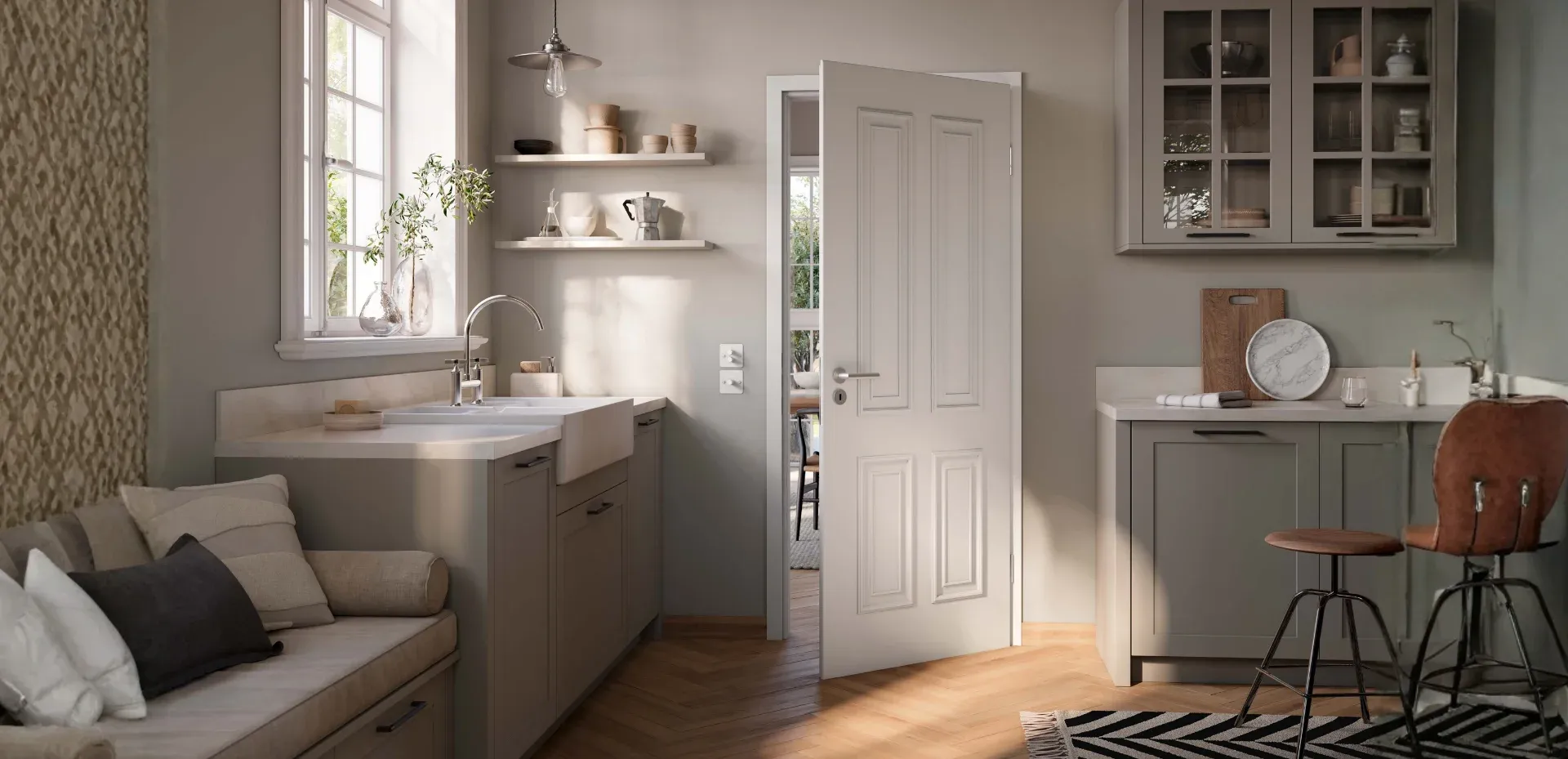 Ușă de interior la comandă și parchet stratificat din showroom-ul Kulttur